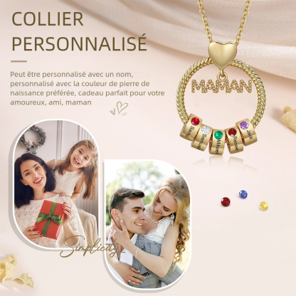 À ma Maman - Collier Personnalisé Collier Pendentif avec 1-5 Prénoms et Pierre de naissance｜Jessemade