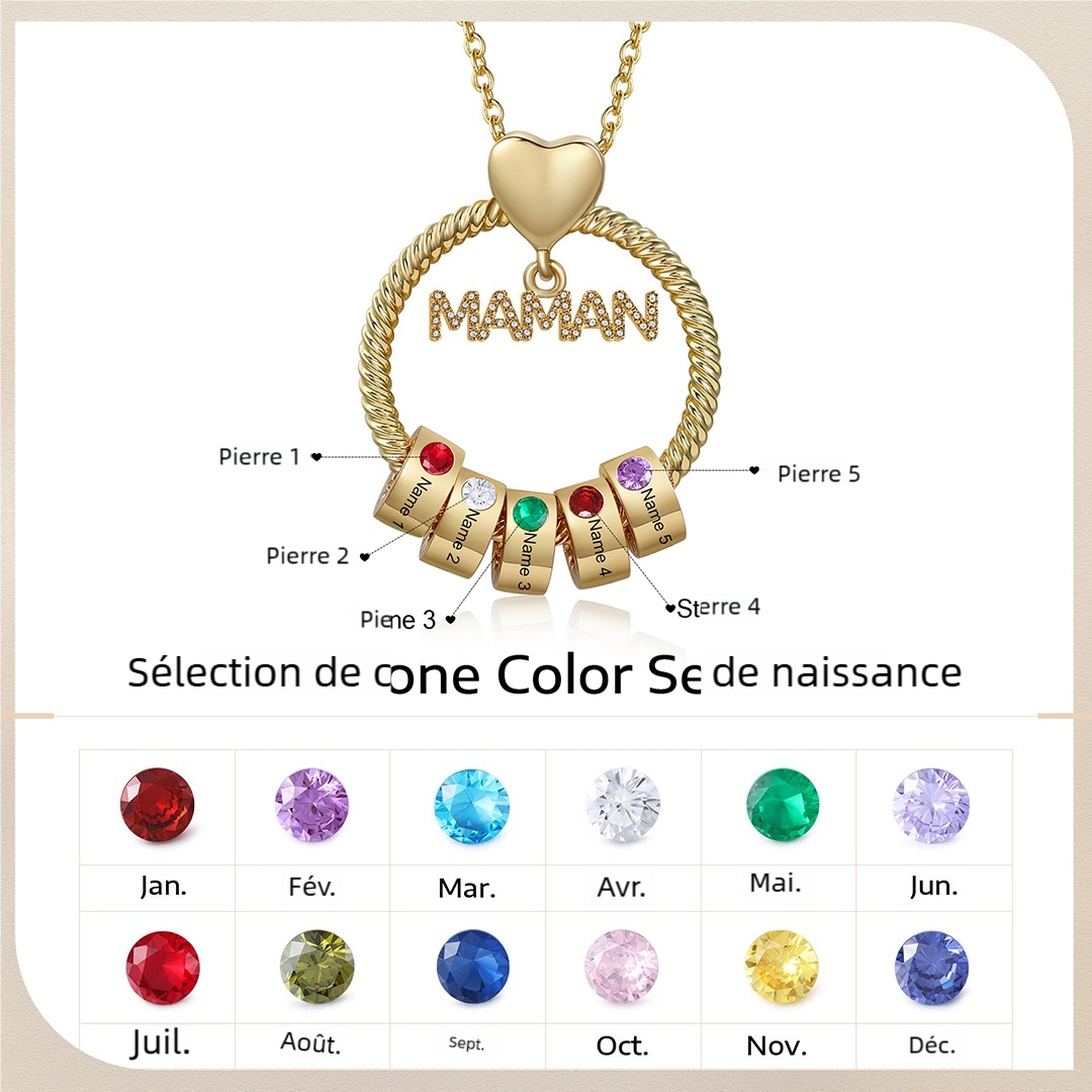 À ma Maman - Collier Personnalisé Collier Pendentif avec 1-5 Prénoms et Pierre de naissance｜Jessemade