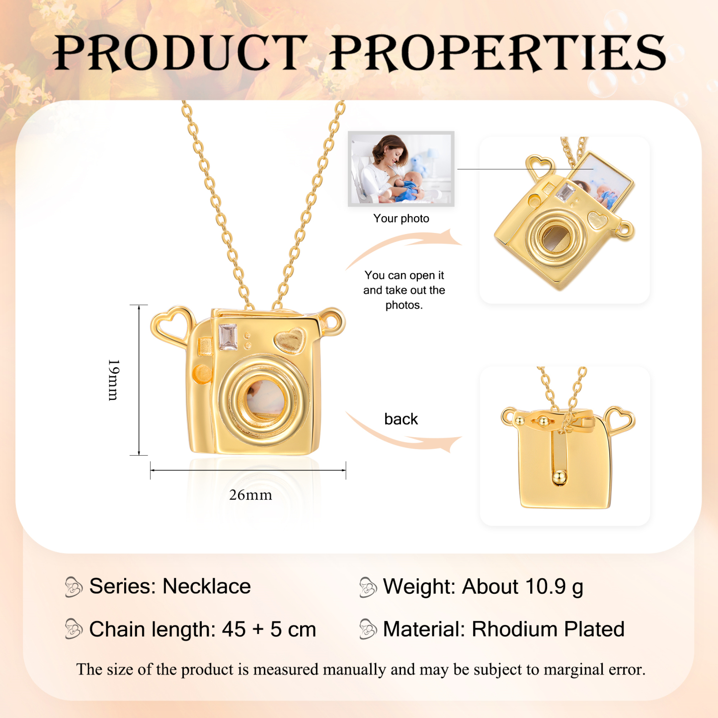 Collier Personnalisé en forme de Caméra Collier Personnalisé avec Photo pour Femme | Jessemade