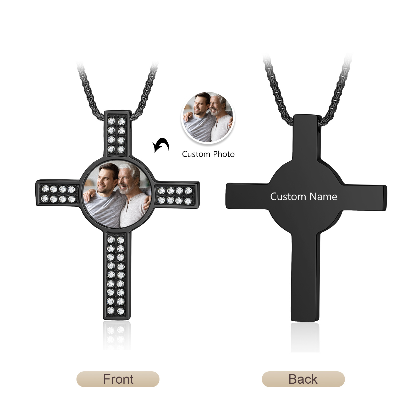 Collier Croix Collier Personnalisé avec Prénom et Photo pour Homme｜Jessemade