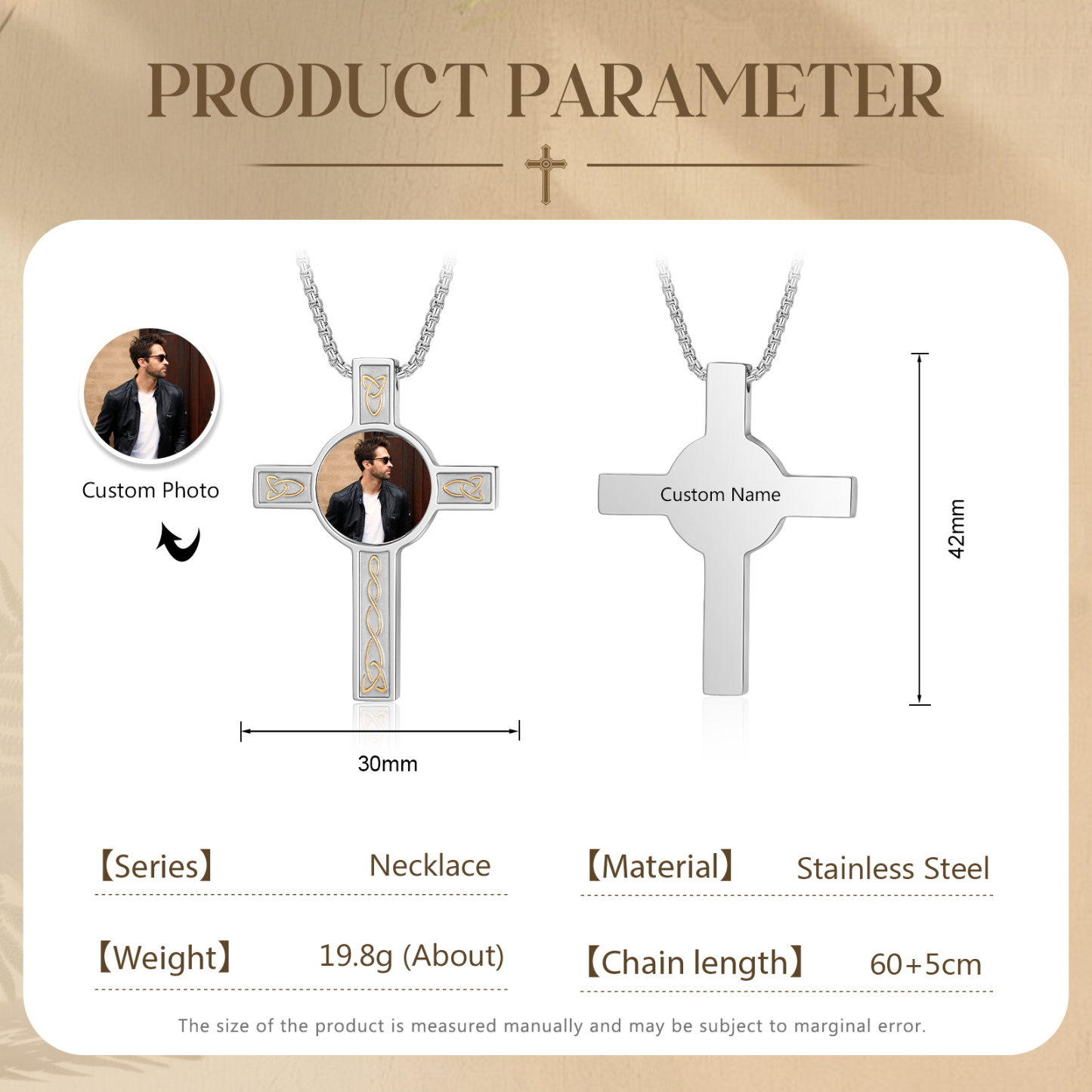 Collier Croix Collier Personnalisé avec Prénom et Photo Noir/Argent|Jessemade