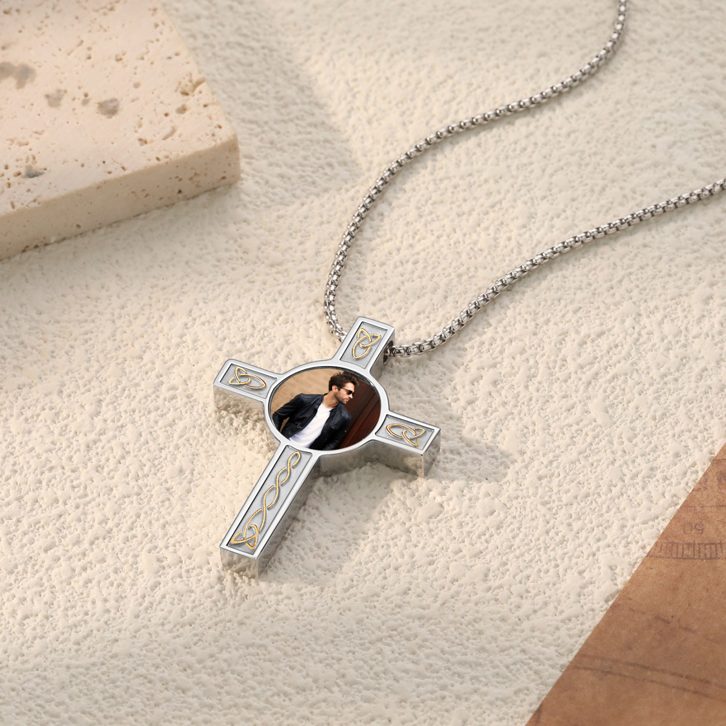 Collier Croix Collier Personnalisé avec Prénom et Photo Noir/Argent|Jessemade