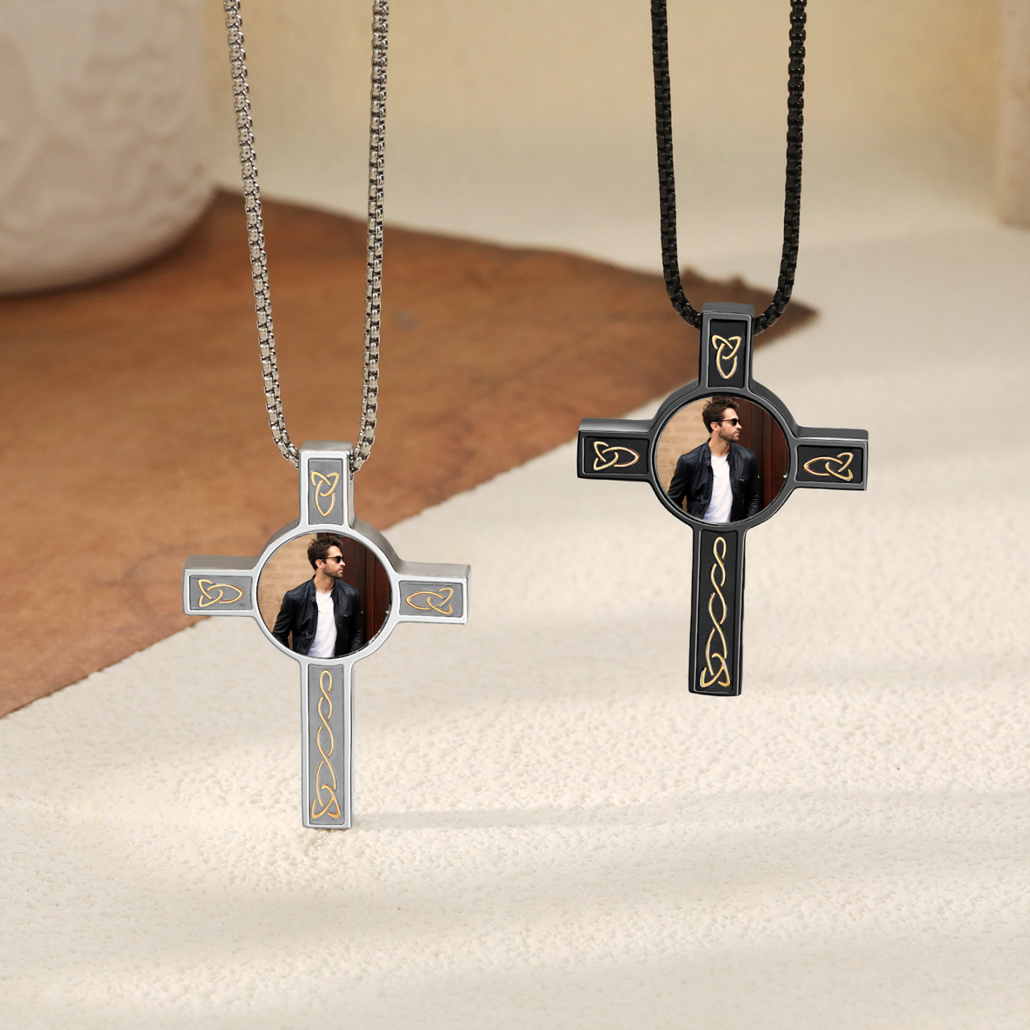 Collier Croix Collier Personnalisé avec Prénom et Photo Noir/Argent|Jessemade