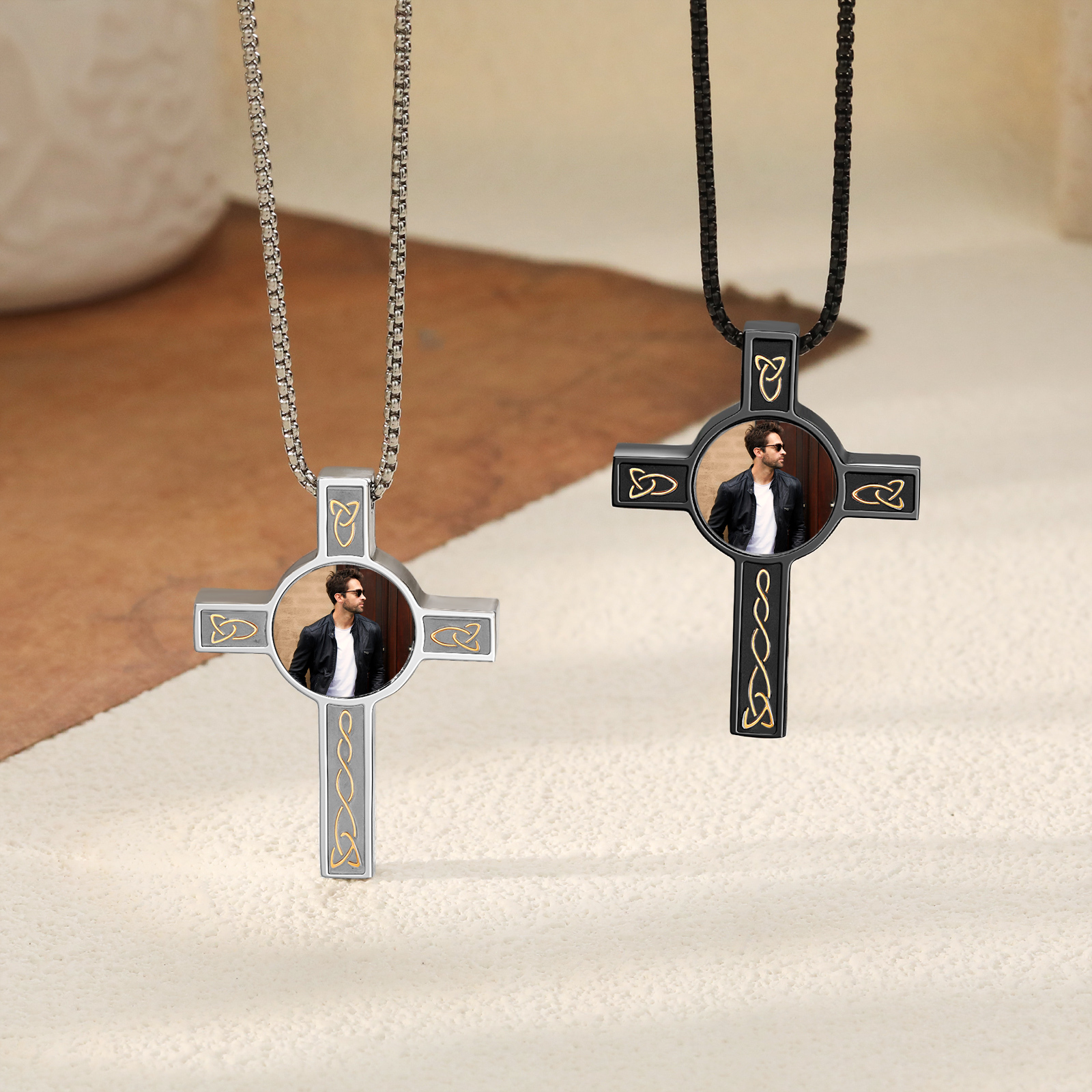 Collier Croix Collier Personnalisé avec Prénom et Photo Noir/Argent|Jessemade