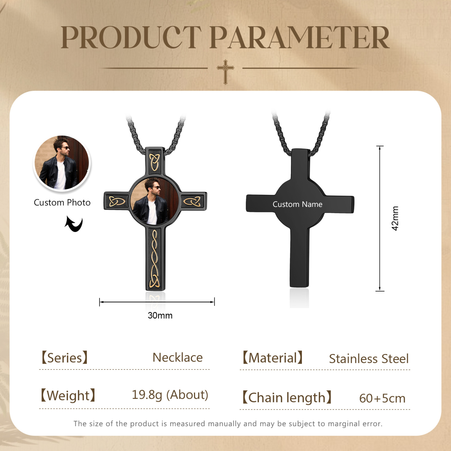 Collier Croix Collier Personnalisé avec Prénom et Photo Noir/Argent|Jessemade