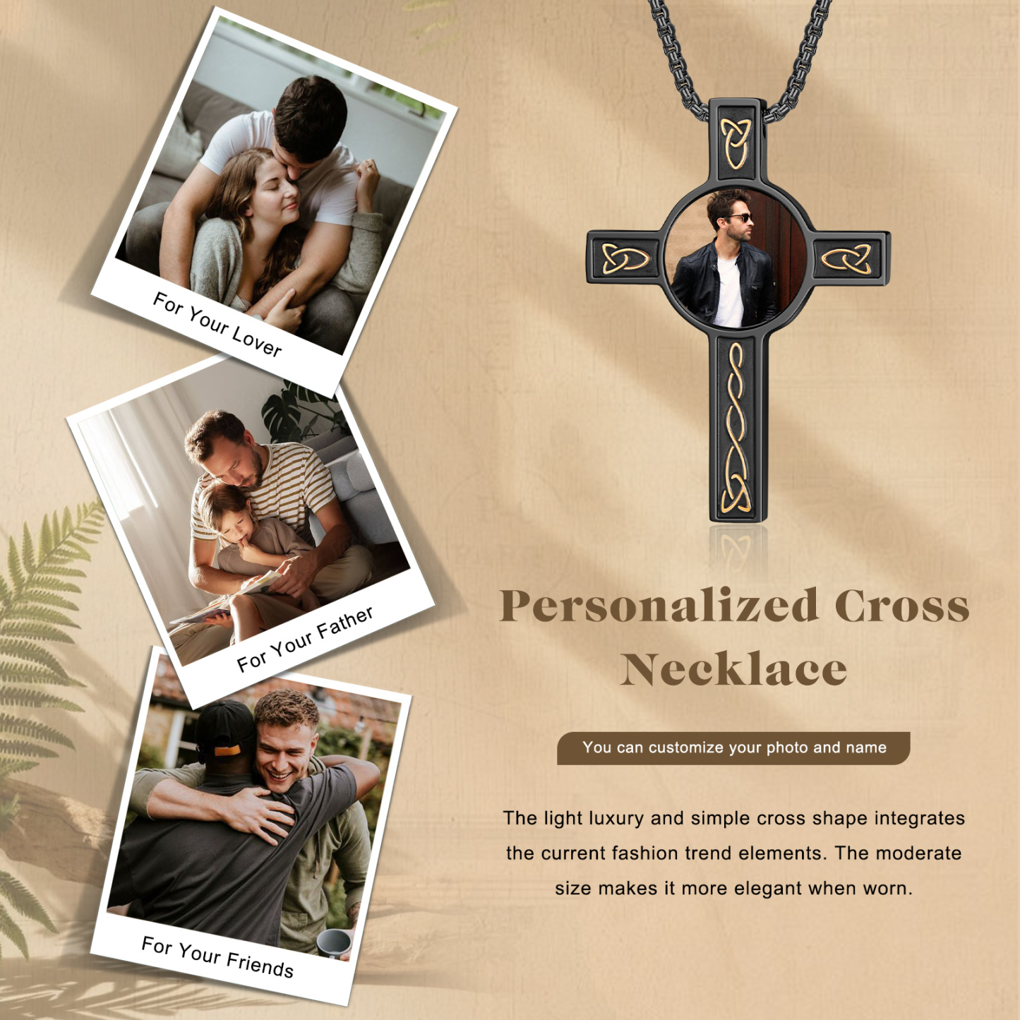 Collier Croix Collier Personnalisé avec Prénom et Photo Noir/Argent|Jessemade