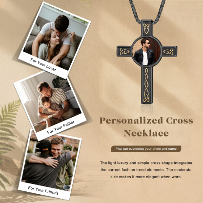 Collier Croix Collier Personnalisé avec Prénom et Photo Noir/Argent｜Jessemade