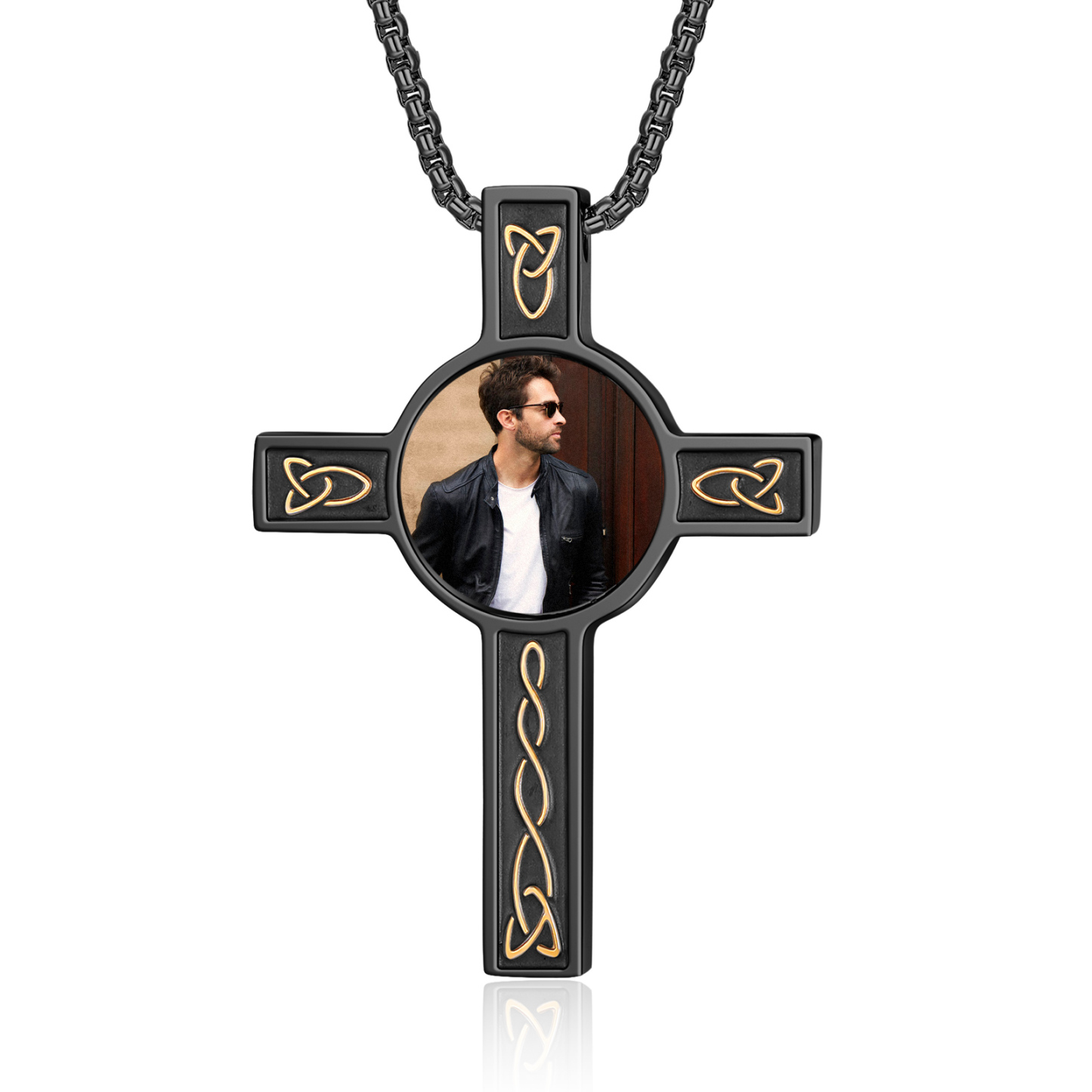 Collier Croix Collier Personnalisé avec Prénom et Photo Noir/Argent|Jessemade