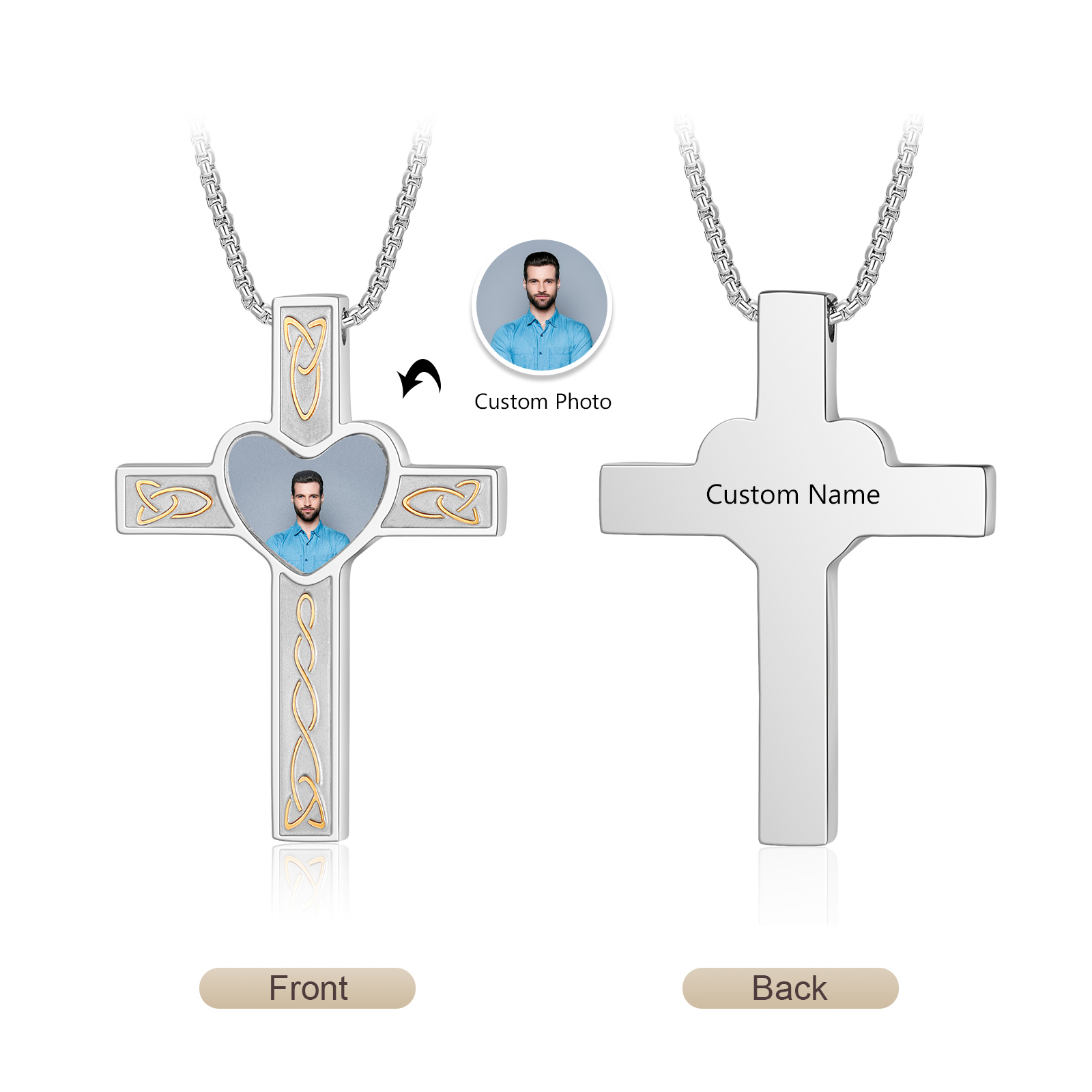 Collier Coeur et Croix Collier Personnalisé avec Prénom et Photo｜Jessemade