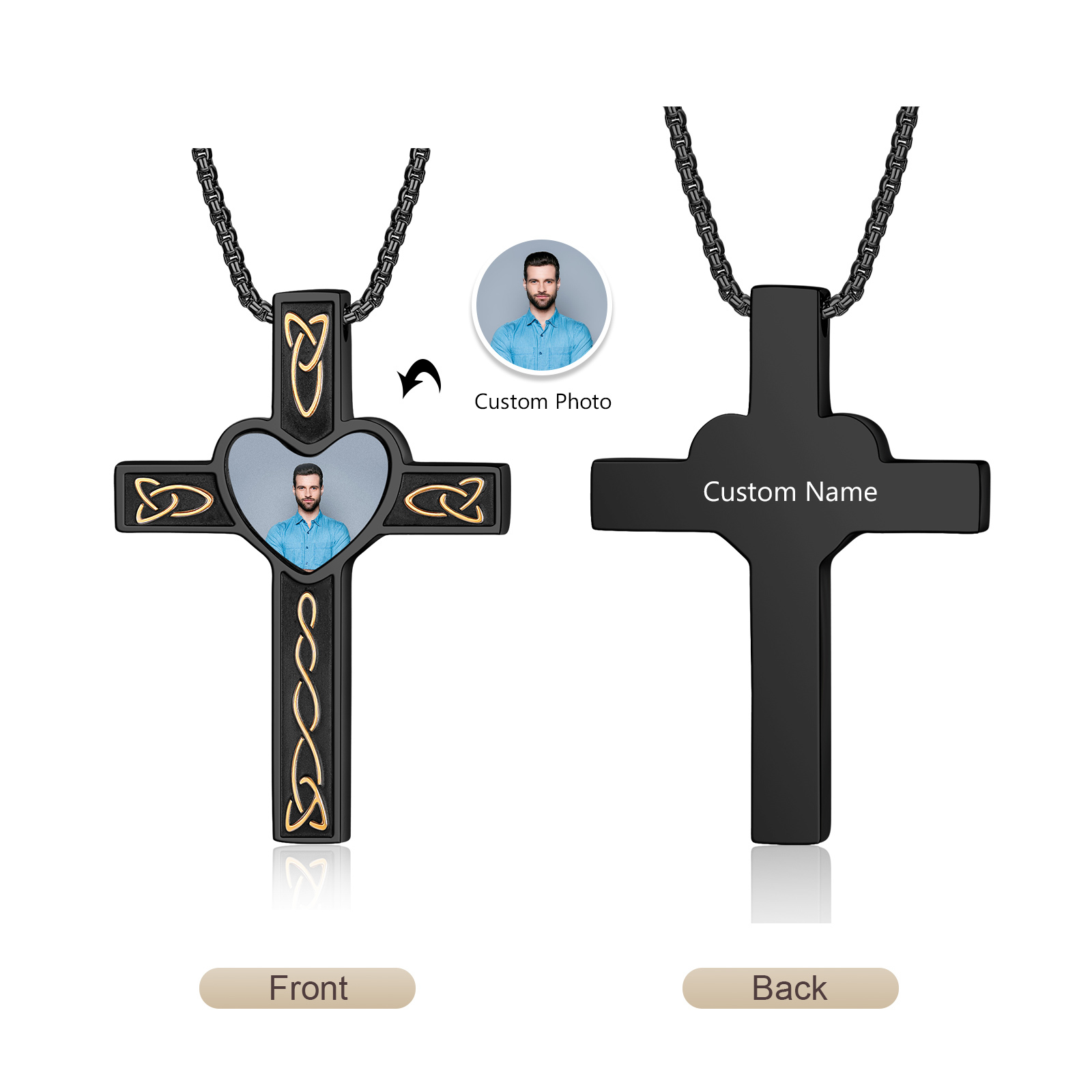 Collier Personnalisé Homme avec Prénom et Date Collier Croix et Ailes｜