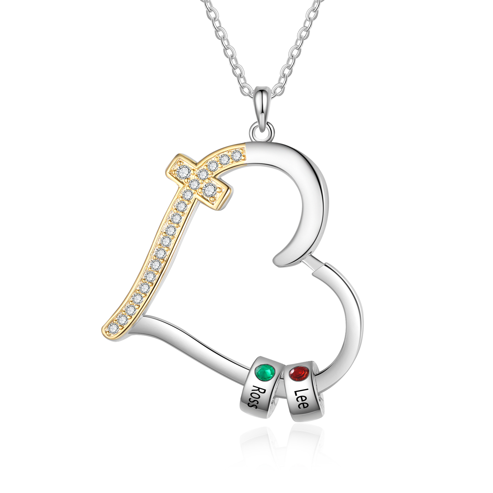 Collier Cœur 2-5 Prénoms Personnalisés avec 2-5 Pierres de naissance | Jessemade