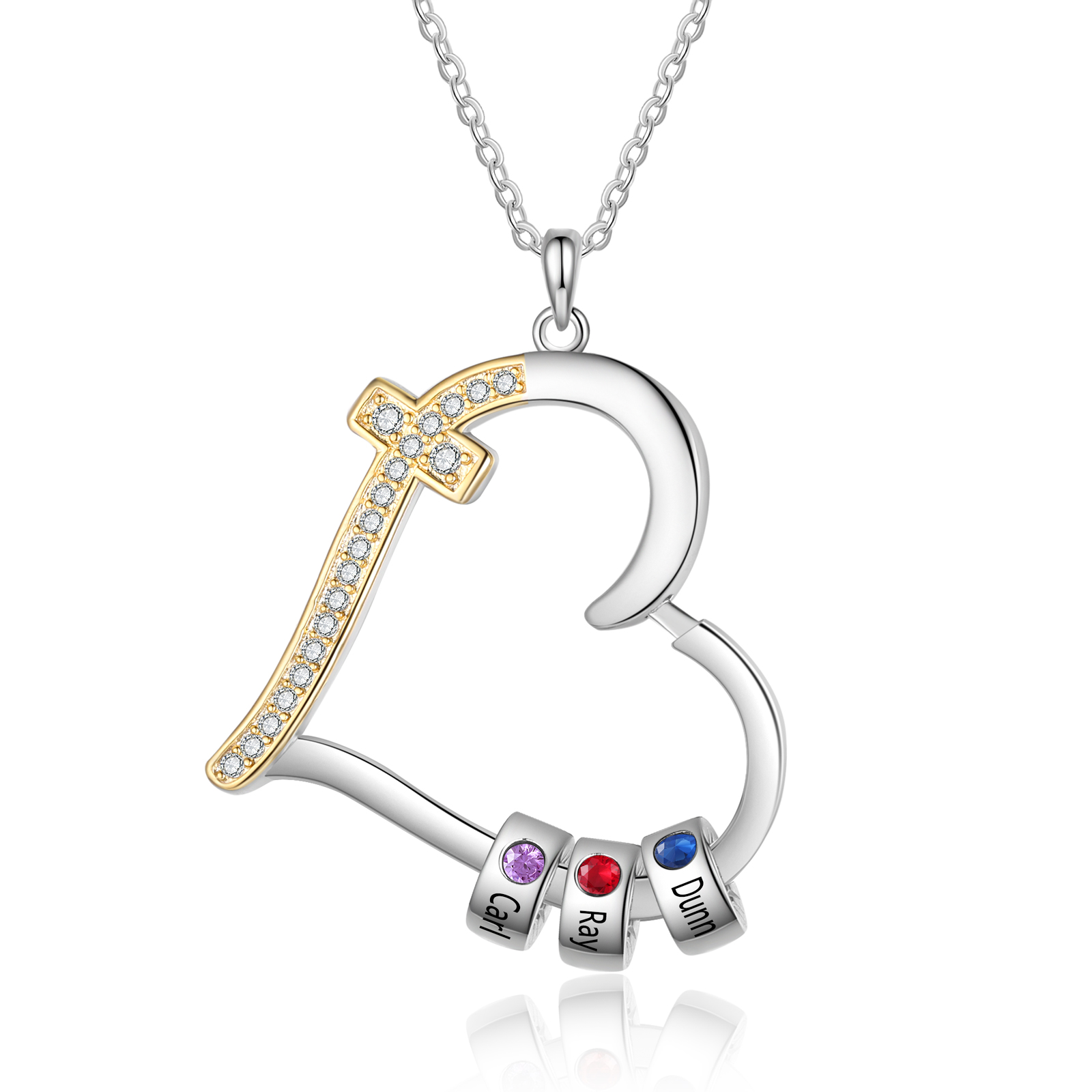 Collier Cœur 2-5 Prénoms Personnalisés avec 2-5 Pierres de naissance | Jessemade