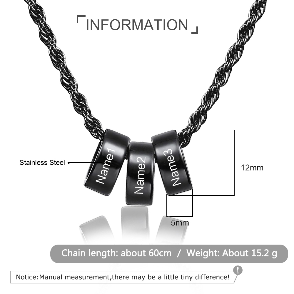 Collier à Breloques 3 Prénoms Personnalisés Collier Homme