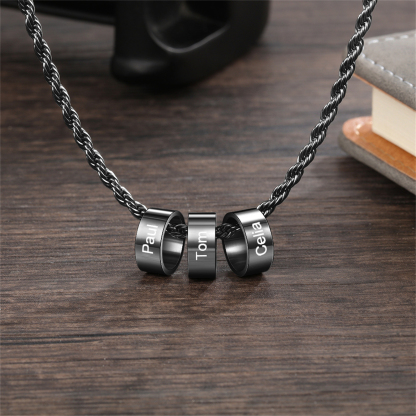 Collier Homme Personnalisé avec 1-5 Prénoms et Anneaux