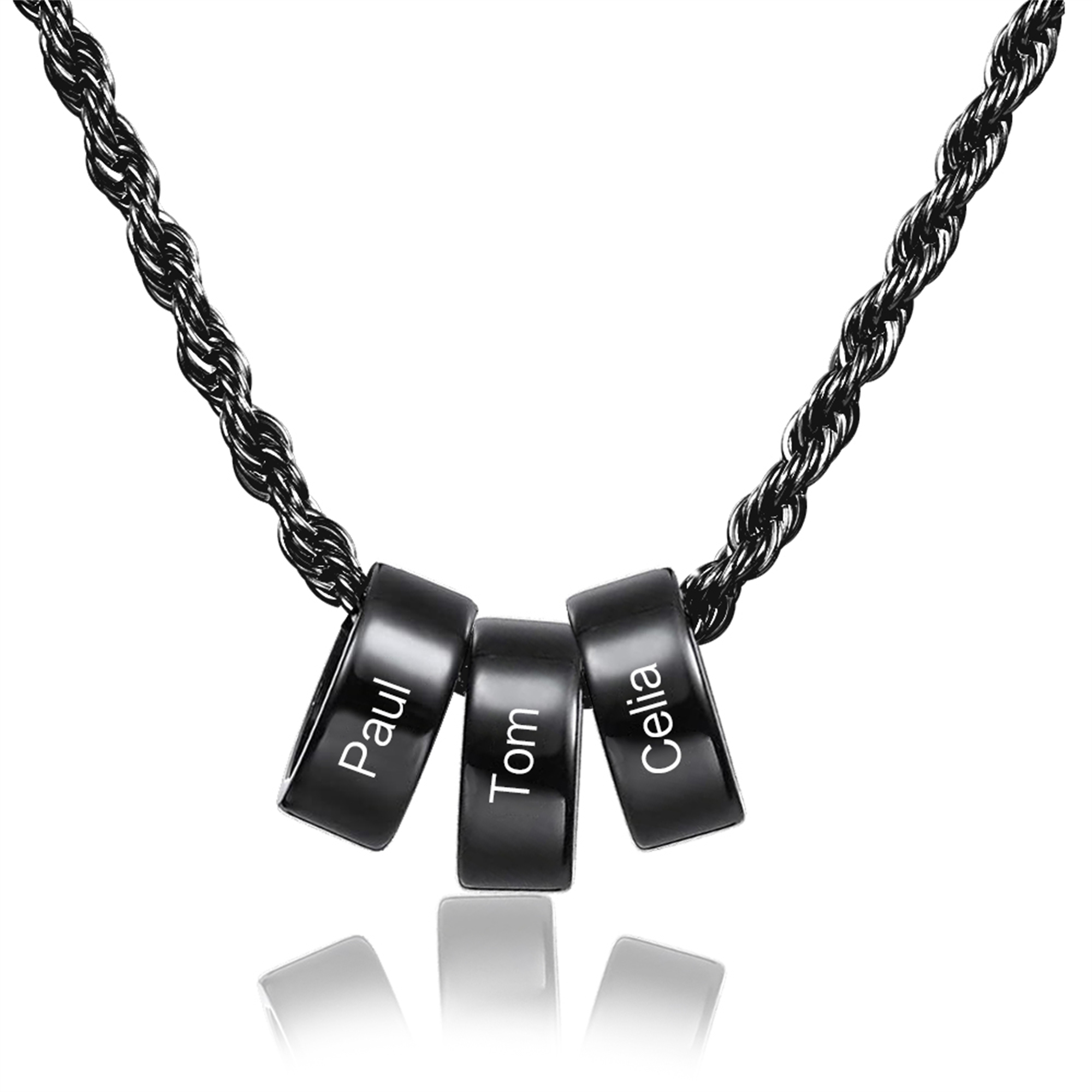 Collier Homme Personnalisé avec 1-5 Prénoms et Anneaux