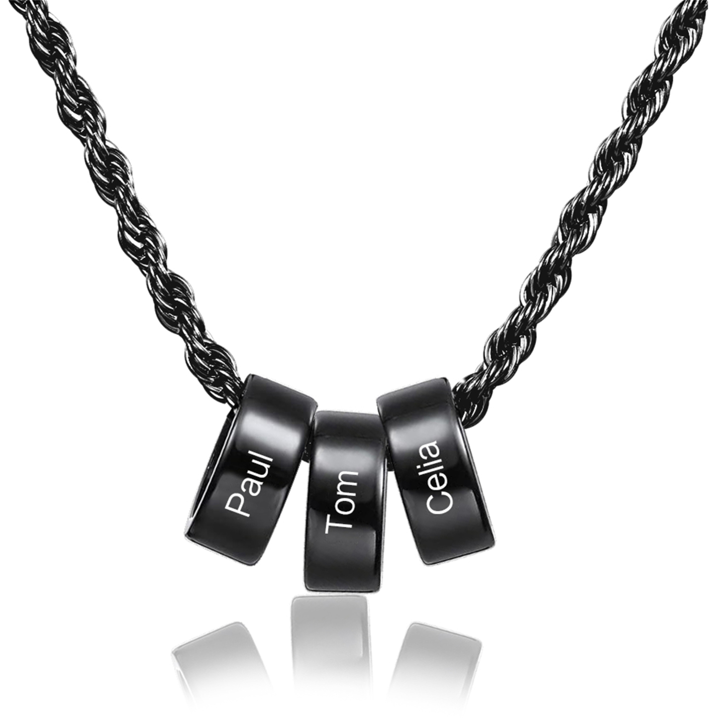Collier Homme Personnalisé avec 1-5 Prénoms et Anneaux