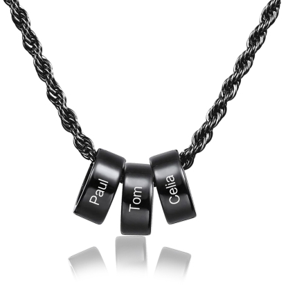 Collier Homme Personnalisé avec 1-5 Prénoms et Anneaux