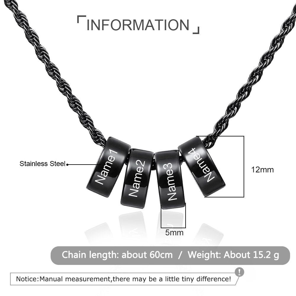 Collier à Breloques 4 Prénoms Personnalisés Collier Homme