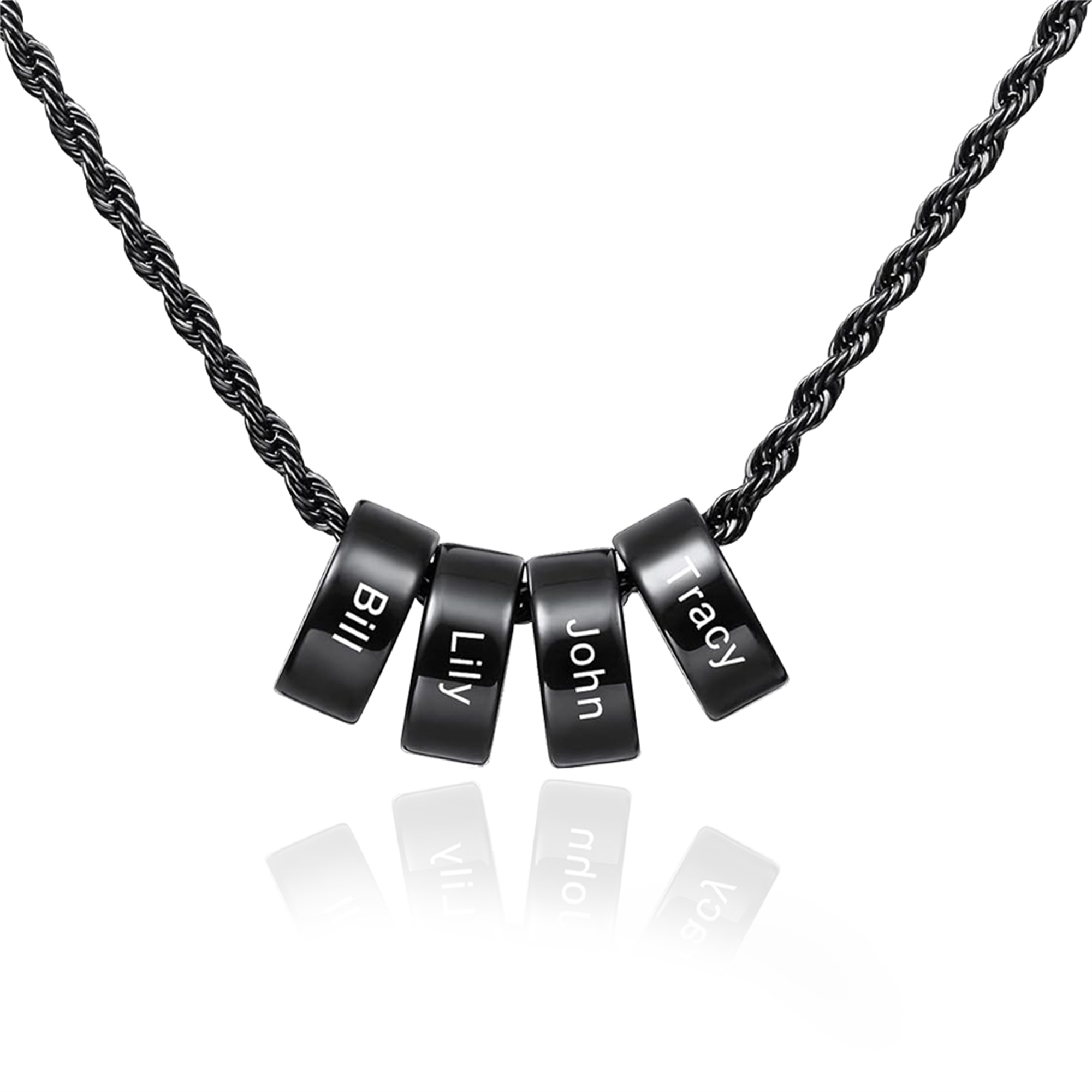 Collier Homme Personnalisé avec 1-5 Prénoms et Anneaux