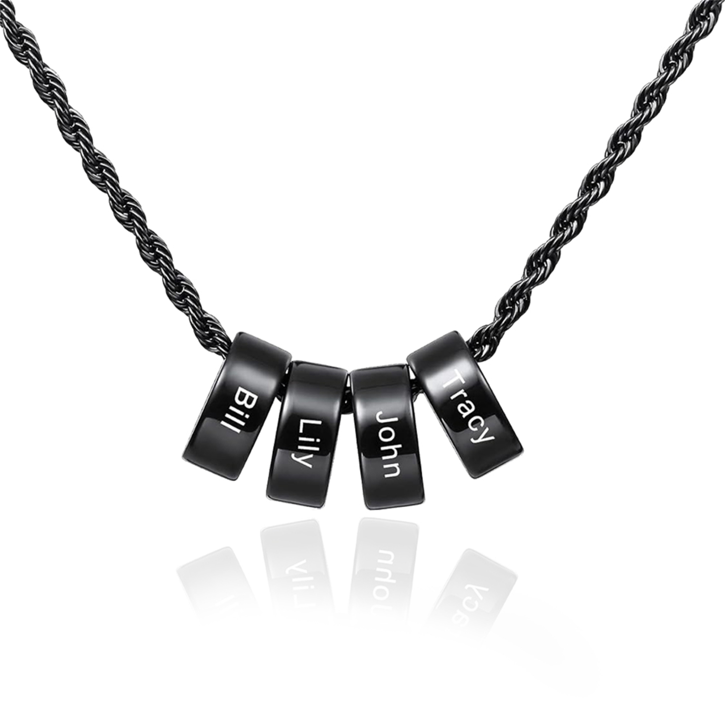 Collier Homme Personnalisé avec 1-5 Prénoms et Anneaux