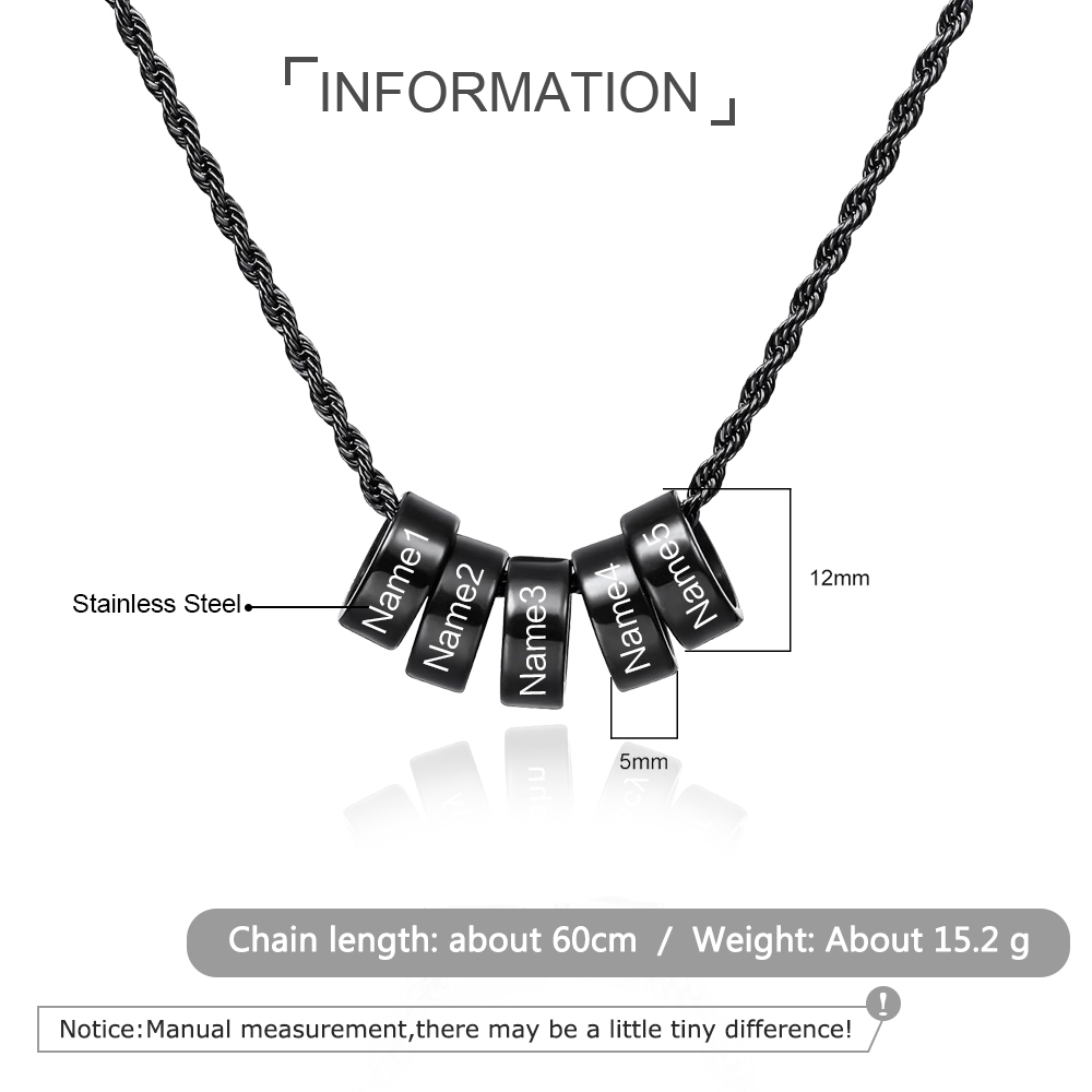 Collier à Breloques 5 Prénoms Personnalisés Collier Homme