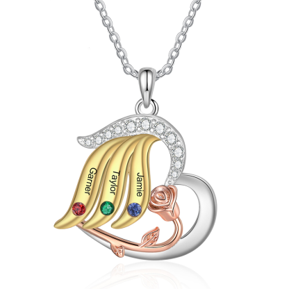 Collier rose 3 Prénoms Personnalisés cœur avec pierre de naissance Collier