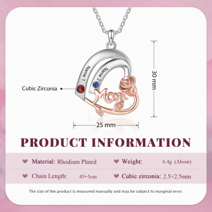 À Maman Collier 2 Prénoms Personnalisés cœur avec 4 pierre de naissance Collier Personnalisé Femme Or argent | Jessemade