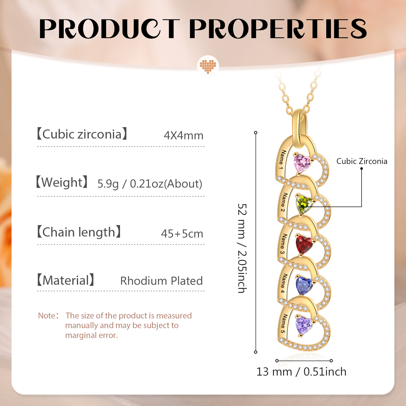 Collier Personnalisé avec 5 Prénoms et 5 Pierres de Naissance pour Femme| Jessemade