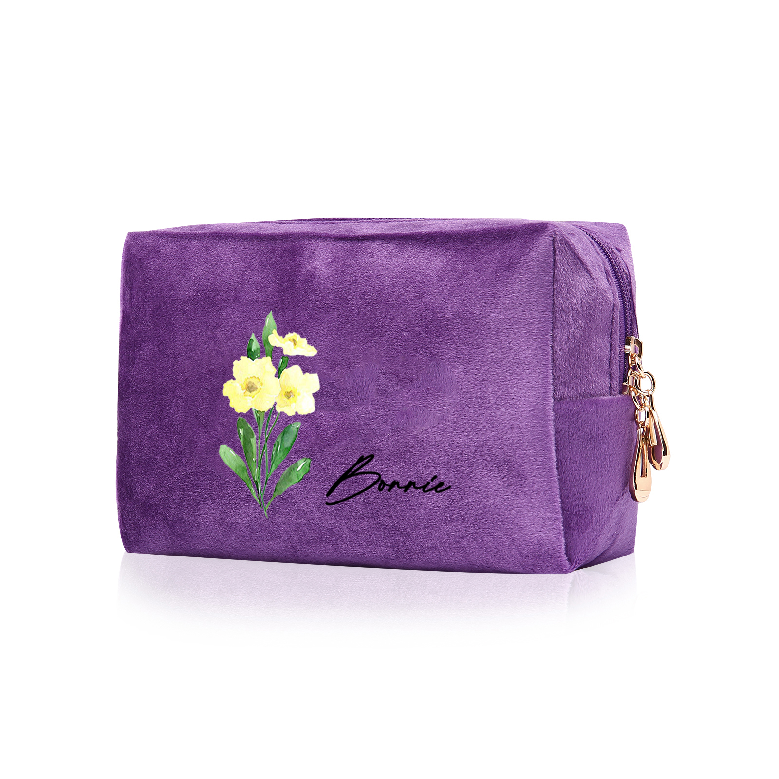 Trousse De Maquillage Personnalisée Élégance Fleur de Naissance et Prénom Sac De Maquillage À Capacité Élevée Pour Femmes