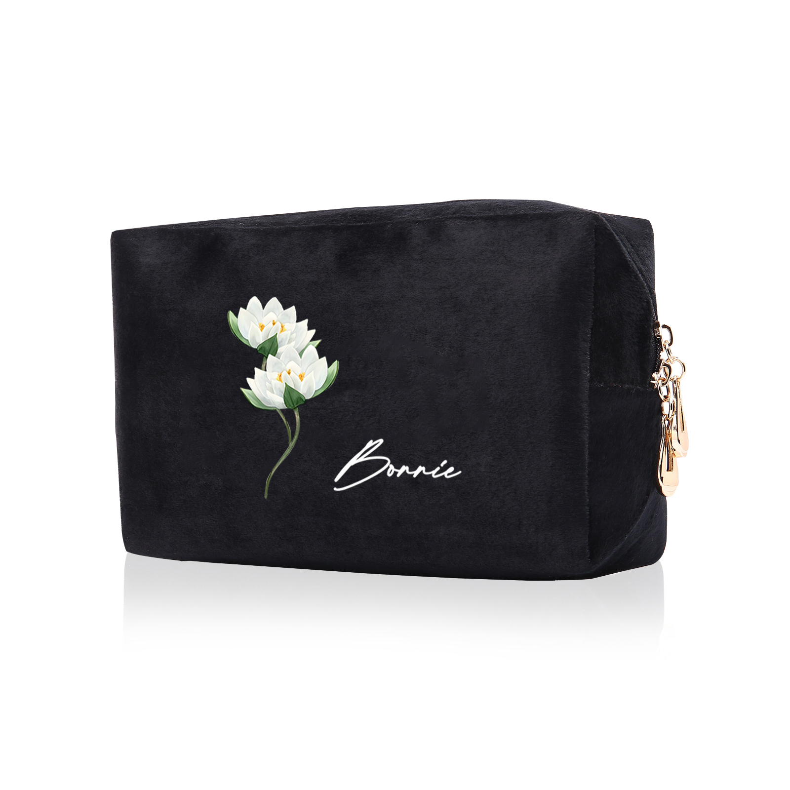 Trousse De Maquillage Personnalisée Élégance Fleur de Naissance et Prénom Sac De Maquillage À Capacité Élevée Pour Femmes