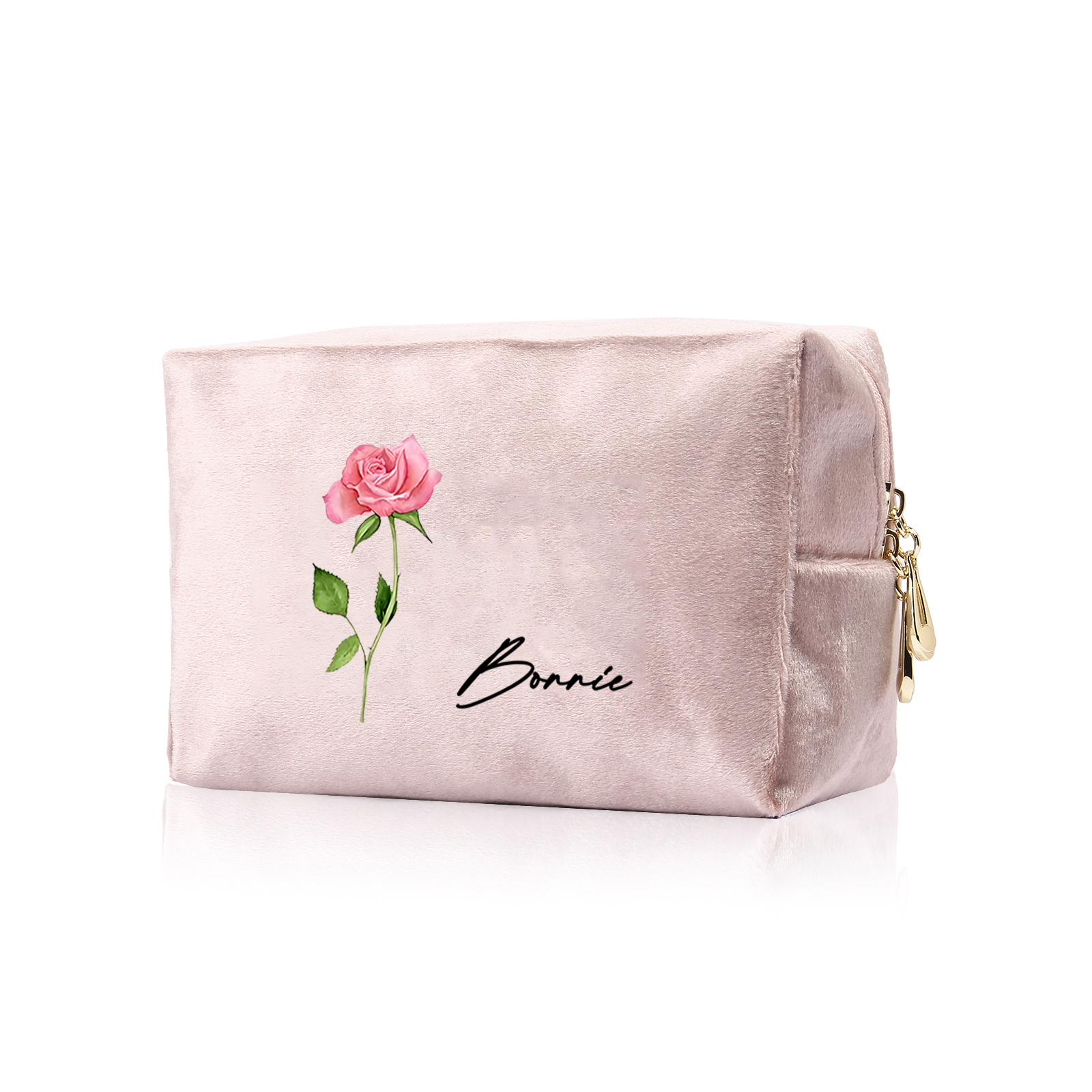 Trousse De Maquillage Personnalisée Élégance Fleur de Naissance et Prénom Sac De Maquillage À Capacité Élevée Pour Femmes
