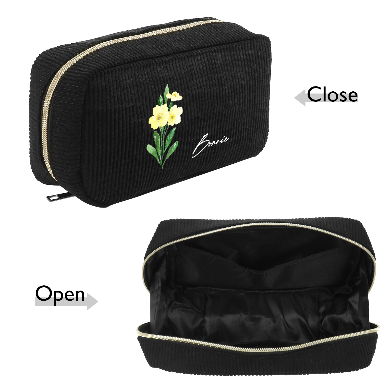 Trousse De Maquillage Personnalisée et Raffinée Fleur de Naissance et Prénom Sac De Maquillage À Capacité Élevée Pour Femmes