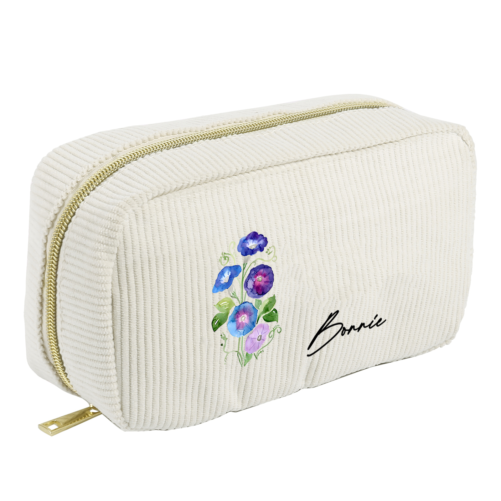 Trousse De Maquillage Personnalisée et Raffinée Fleur de Naissance et Prénom Sac De Maquillage À Capacité Élevée Pour Femmes