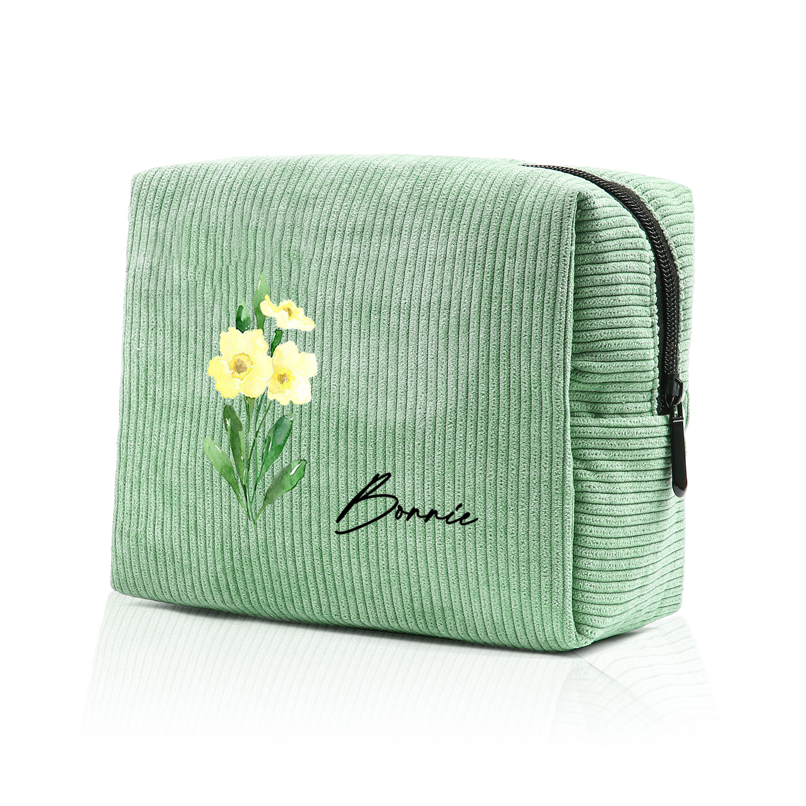Trousse De Maquillage Personnalisée Prénom avec Fleur de Naissance Sac