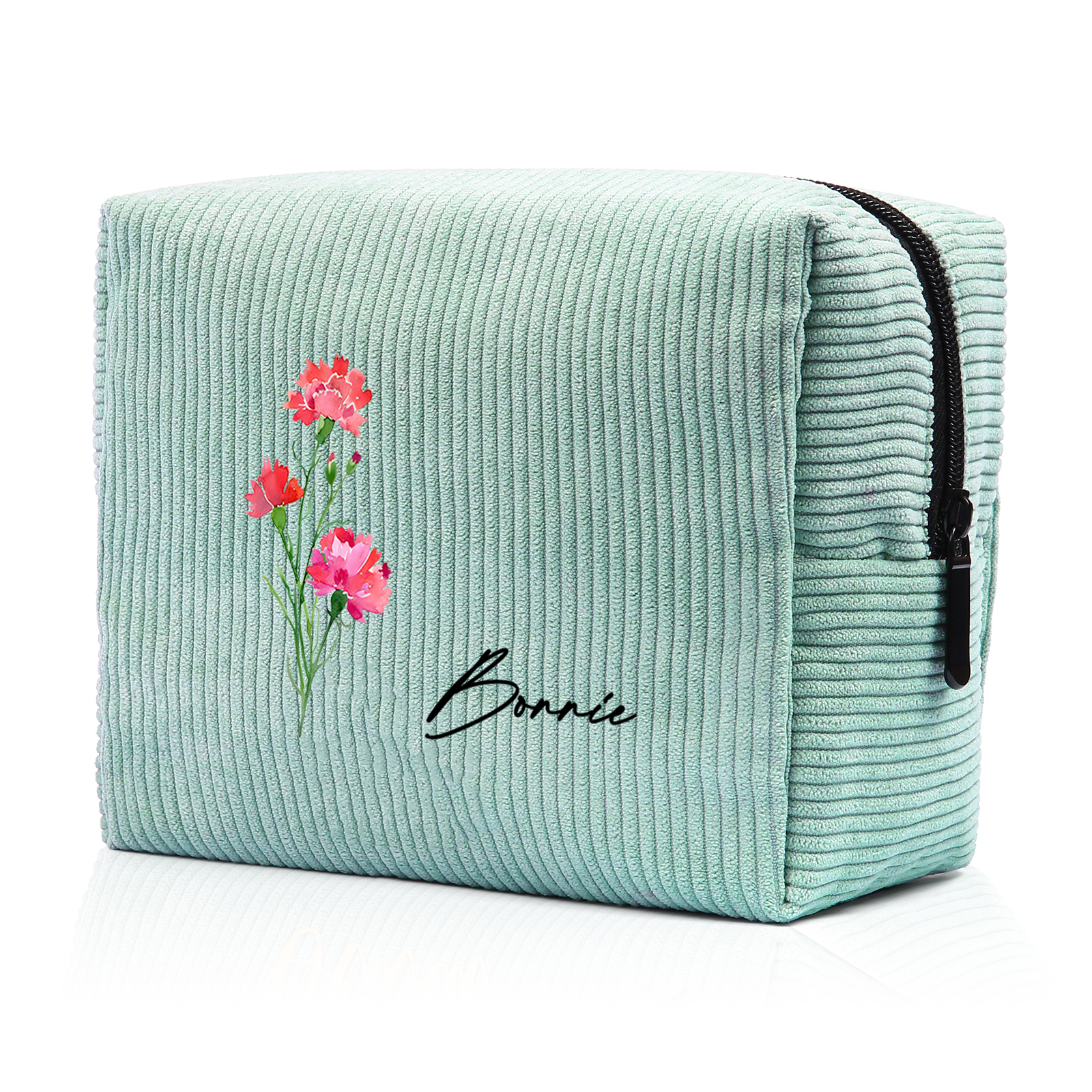 Trousse De Maquillage Personnalisée Prénom avec Fleur de Naissance Sac De Maquillage À Capacité Élevée Pour Femmes