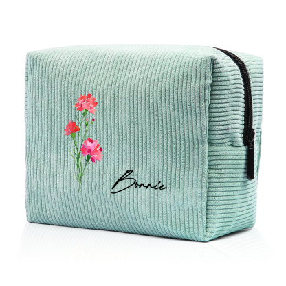 Trousse De Maquillage Personnalisée Prénom avec Fleur de Naissance Sac De Maquillage À Capacité Élevée Pour Femmes