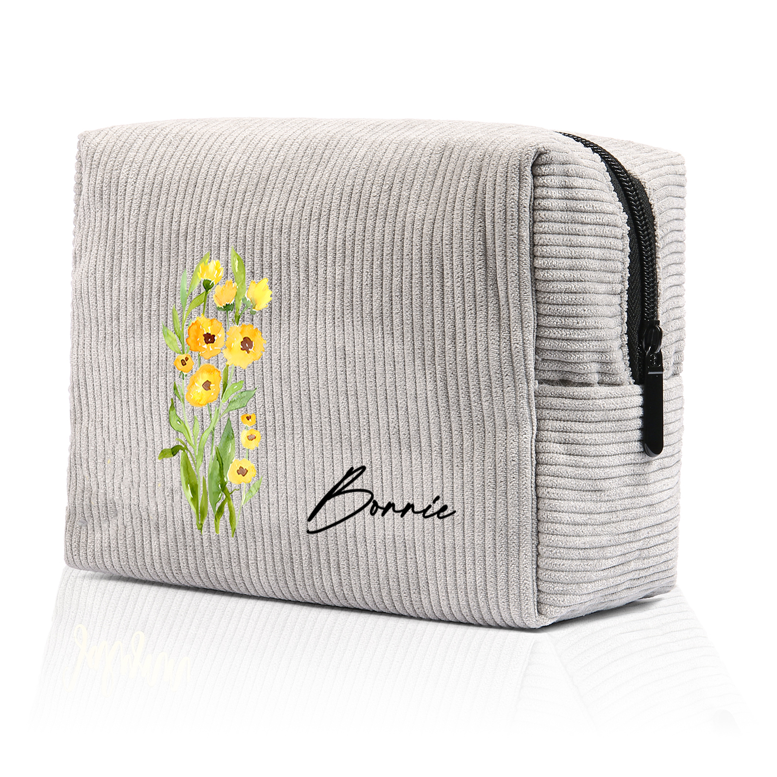 Trousse De Maquillage Personnalisée Prénom avec Fleur de Naissance Sac De Maquillage À Capacité Élevée Pour Femmes