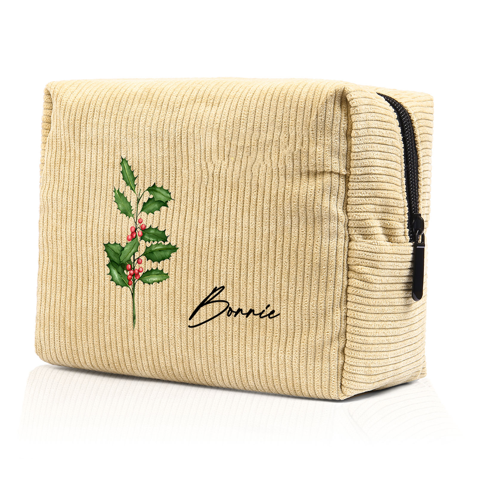 Trousse De Maquillage Personnalisée Prénom avec Fleur de Naissance Sac De Maquillage À Capacité Élevée Pour Femmes