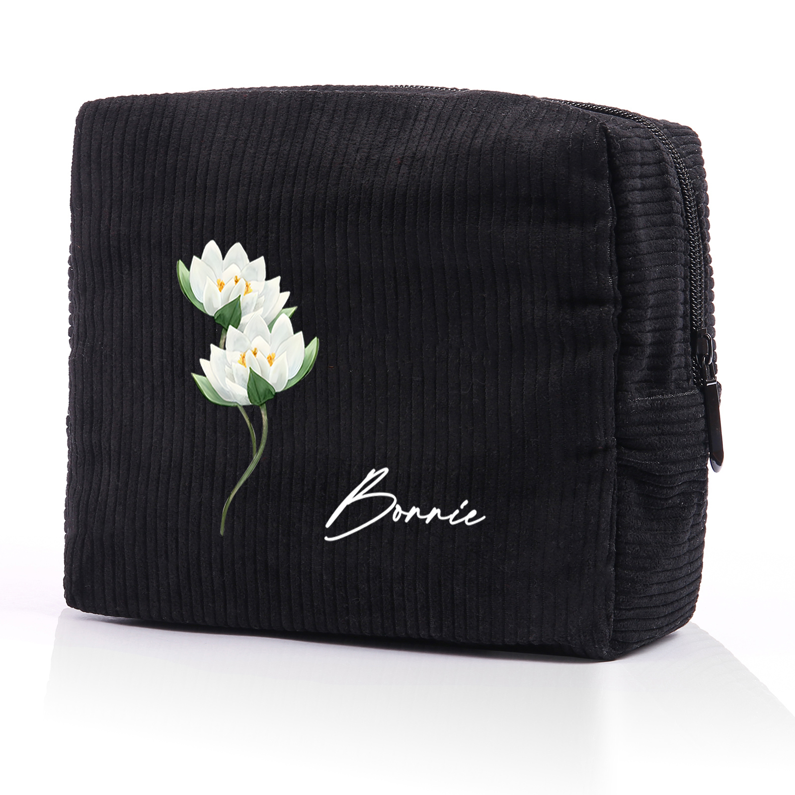 Trousse De Maquillage Personnalisée Prénom avec Fleur de Naissance Sac De Maquillage À Capacité Élevée Pour Femmes