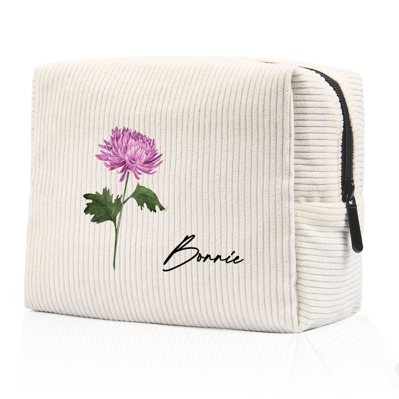 Trousse De Maquillage Personnalisée Prénom avec Fleur de Naissance Sac De Maquillage À Capacité Élevée Pour Femmes