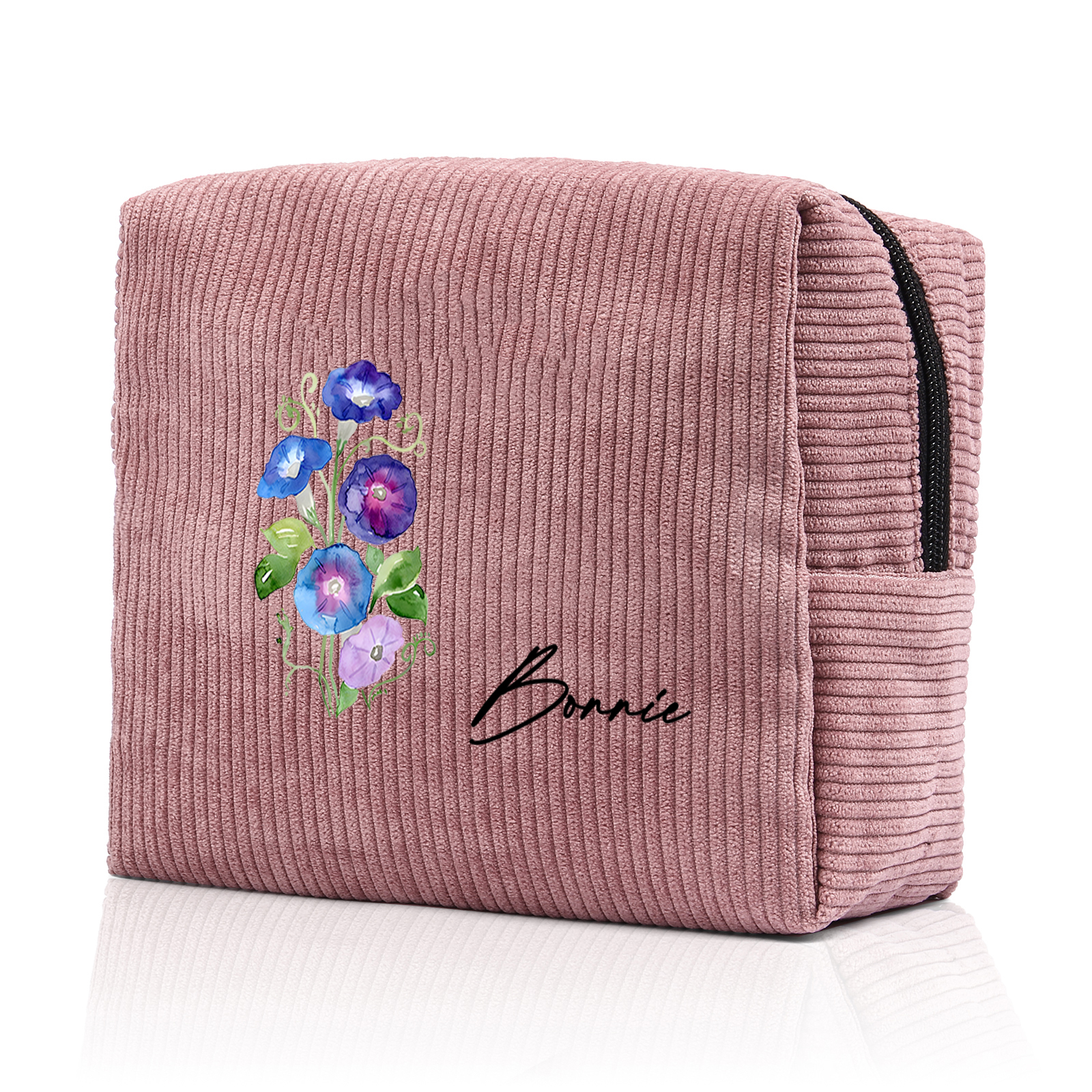 Trousse De Maquillage Personnalisée Prénom avec Fleur de Naissance Sac De Maquillage À Capacité Élevée Pour Femmes