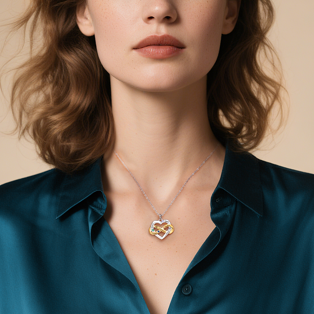 Collier Cœur infini 2-6 Prénoms Personnalisés avec pierres de naissance Collier Personnalisé Femme Cadeau pour femme | Jessemade