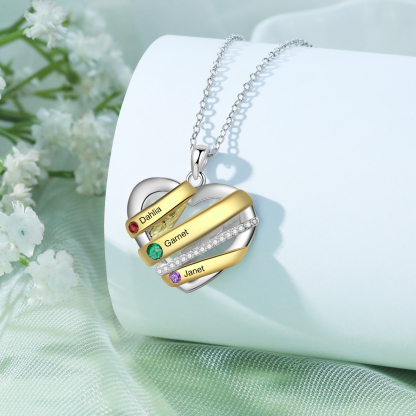 Collier Prénom cœur 3 Prénoms Personnalisés avec 3 pierres de naissance Collier Personnalisé Femme Cadeau pour femme | Jessemade