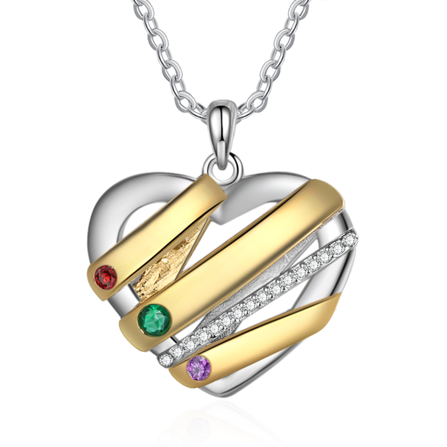 Collier Prénom cœur 3 Prénoms Personnalisés avec 3 pierres de naissance Collier Personnalisé Femme Cadeau pour femme | Jessemade
