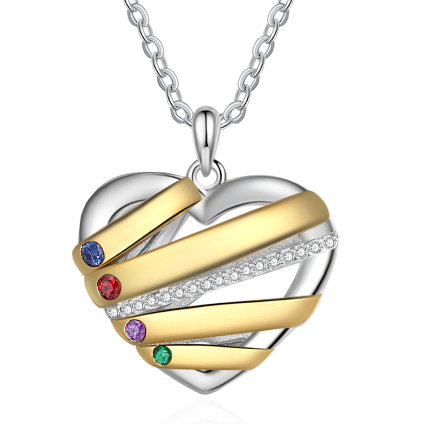 Collier Prénom cœur 4 Prénoms Personnalisés avec 4 pierres de naissance Collier Personnalisé Femme Cadeau pour femme | Jessemade