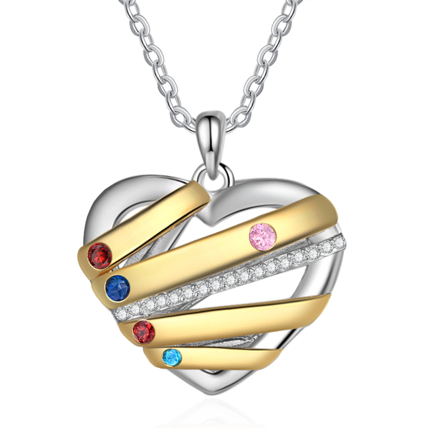 Collier Prénom cœur 5 Prénoms Personnalisés avec 5 pierres de naissance Collier Personnalisé Femme Cadeau pour femme | Jessemade