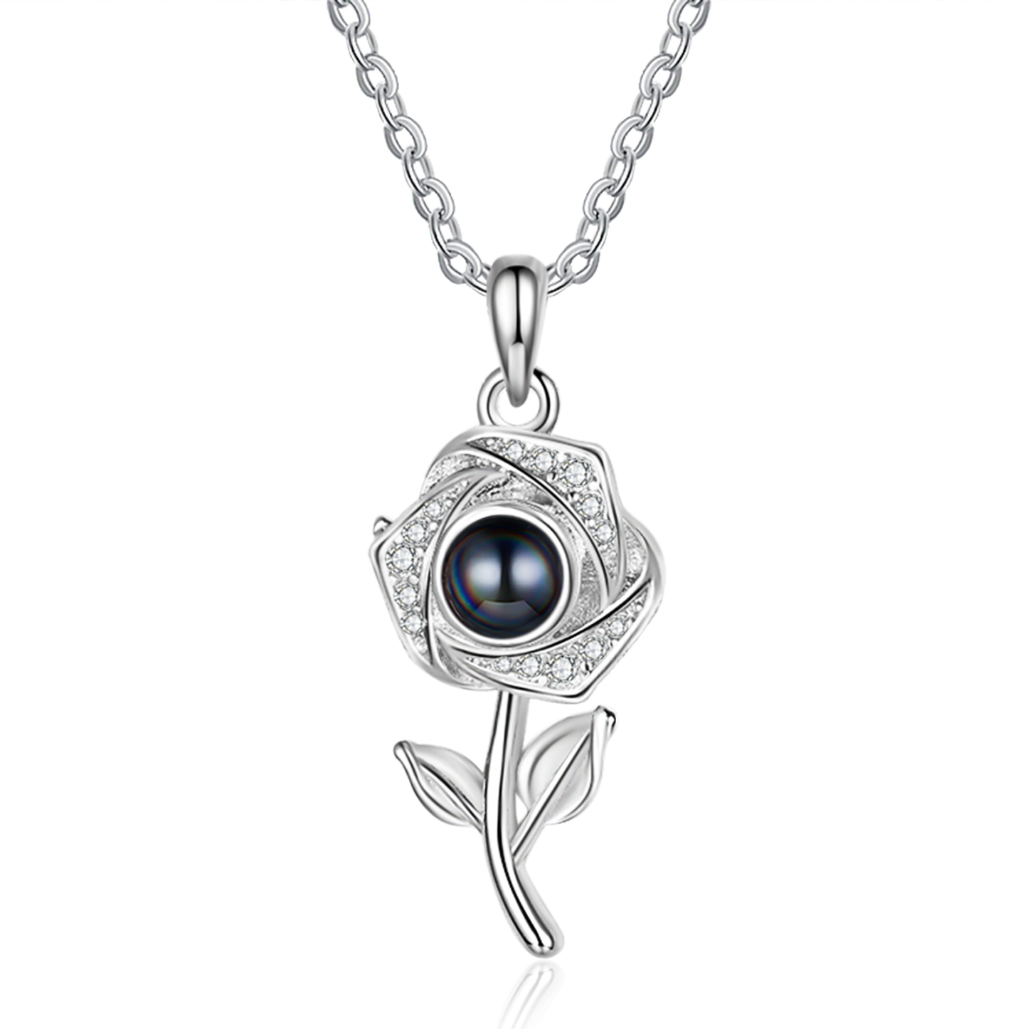 Collier Rose Projection de Pierres 1 Photo Personnalisée Collier Personnalisé Femme | Jessemade