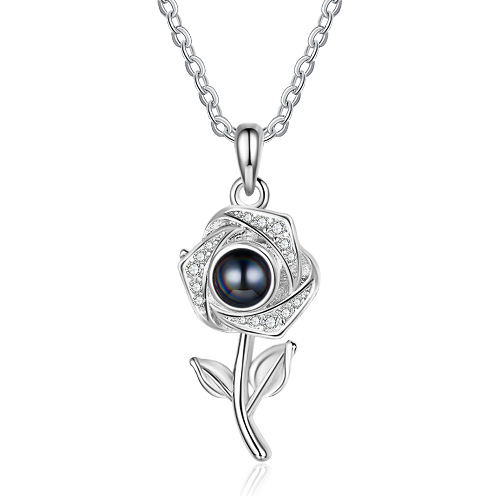 Collier Rose Projection de Pierres 1 Photo Personnalisée Collier Personnalisé Femme | Jessemade