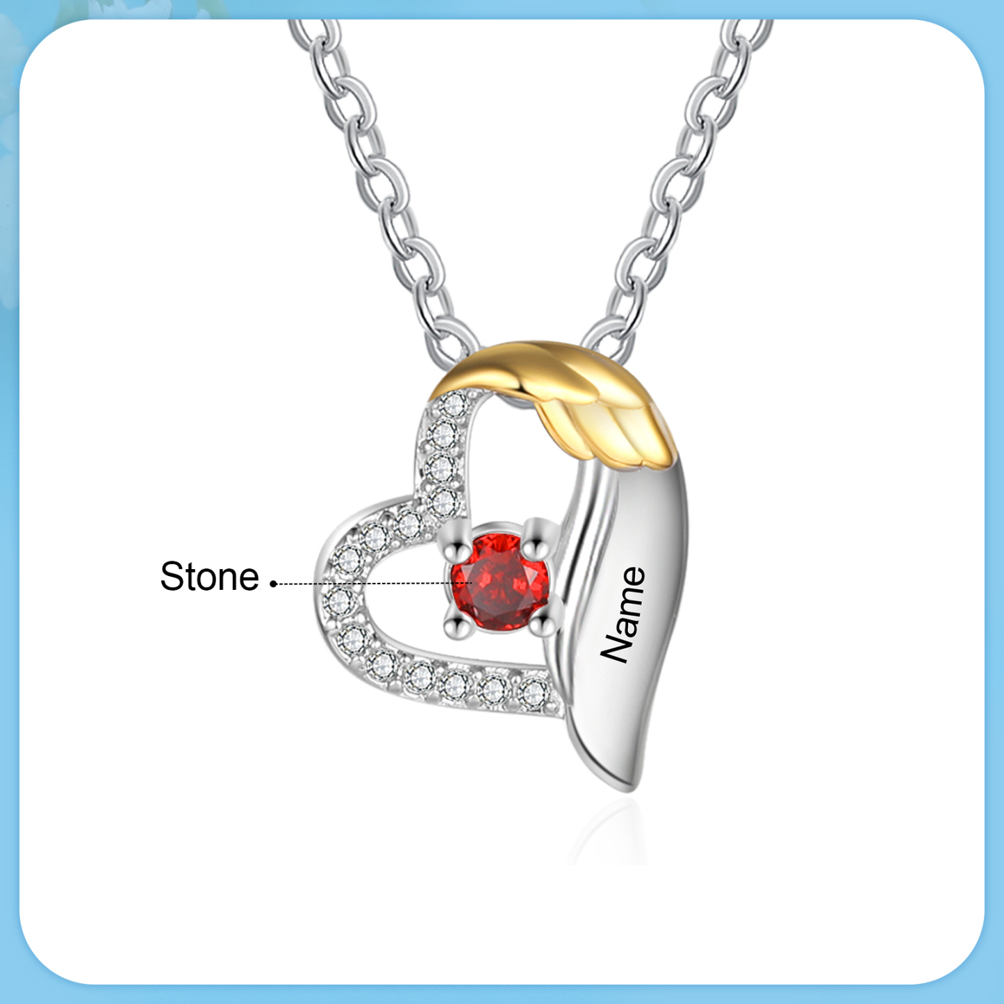 Collier cœur et aile1 Prénom Personnalisé avec pierre de naissance Collier Personnalisé Femme | Jessemade