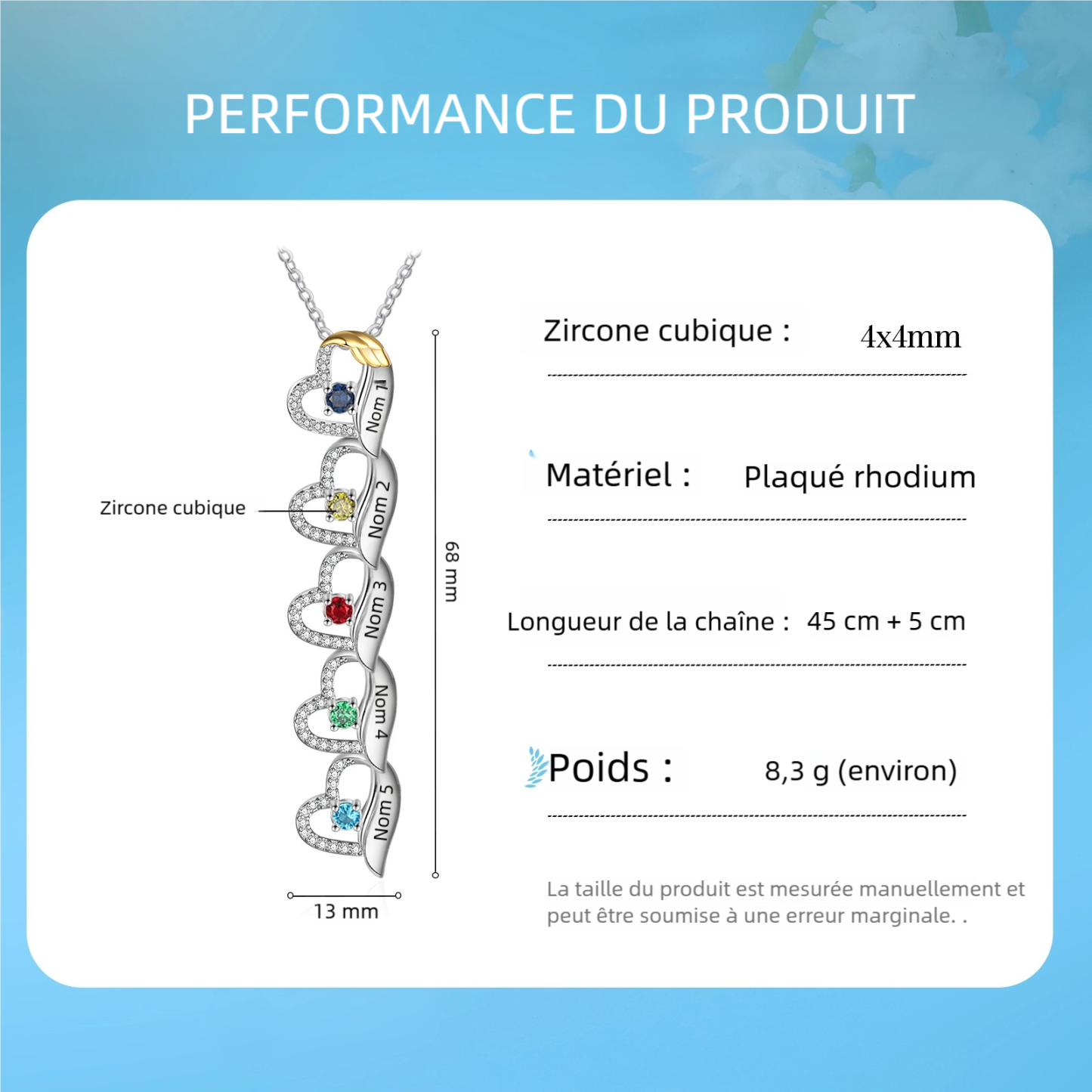 Collier cœur et aile Personnalisés avec 1-5 Prénoms et Pierres de Naissance Collier Personnalisé Femme | Jessemade